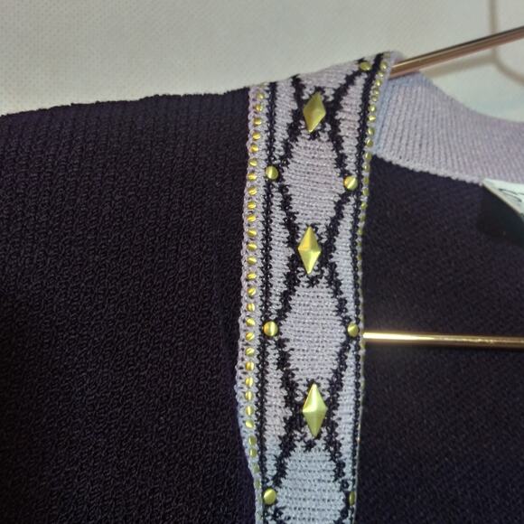 ST JOHN Eggplant Purple Santana Knit Sweater Cardigan Jacket Vintage Size Small - Picture 9 of 9